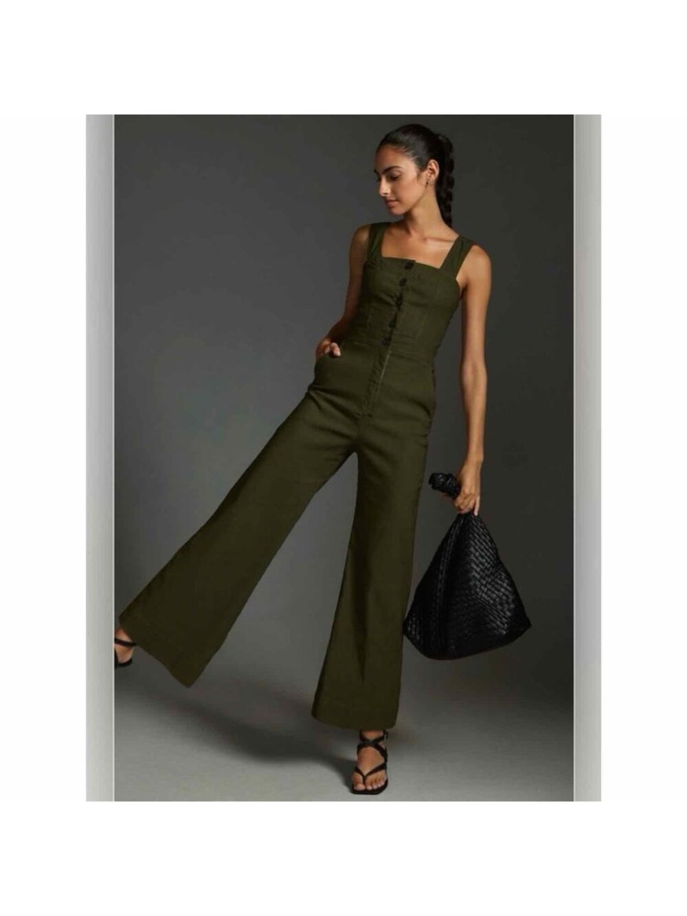 Anthropologie Maeve The Colette Portside Jumpsuit Army Green Wide Leg